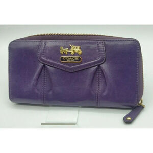 Coach Purple Soft Leather Zip Around Wallet Billfold